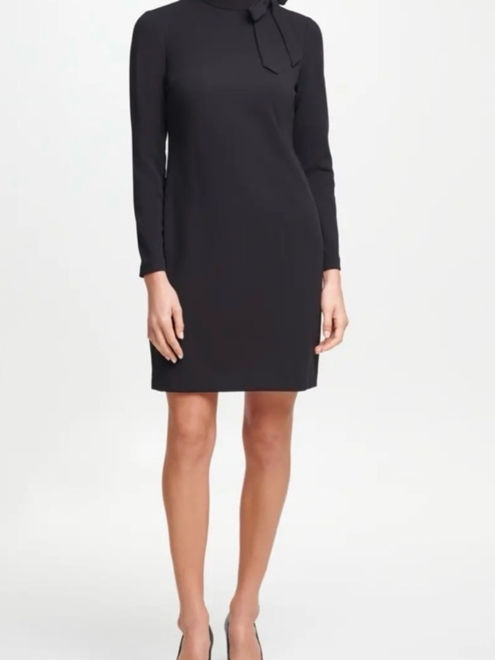 Calvin Klein Black Long-Sleeve Bow-Neck Shift Dress